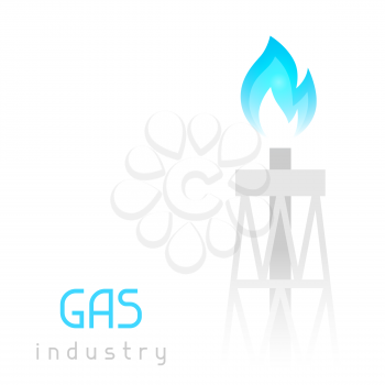 Gas rig drilling equipment with flame. Industrial illustration.