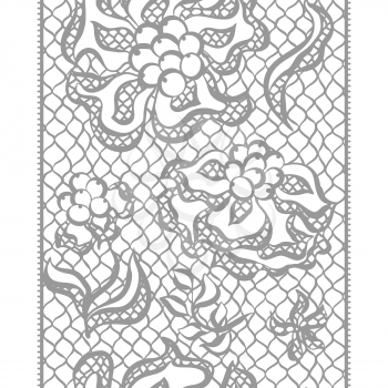 Seamless lace border with flowers. Vintage fashion textile.