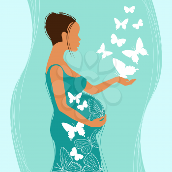 Silhouette of pregnant woman with flowers. Vector illustration