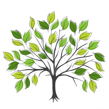 Hand draw abstract green tree, vector illustration.