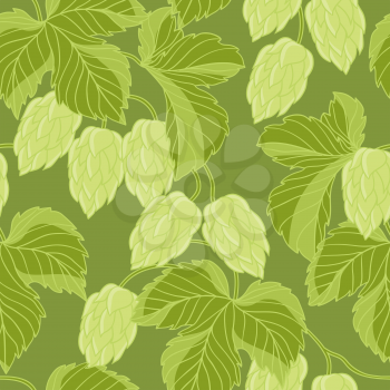 Hop Ornament On Green Grunge Background, Vector Illustration.