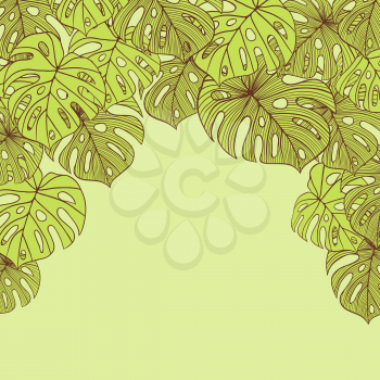 Vector illustration leaves of palm tree. Seamless pattern