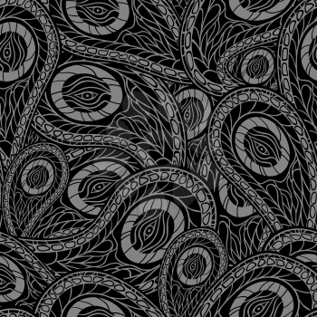 Black seamless pattern with paisley. Vector illustration.