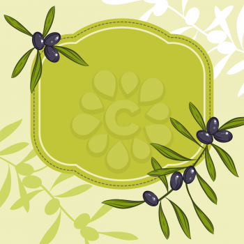 Label for product olive oil with green olives.