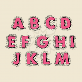 Cute hand drawn font. Vector letters set A-M
