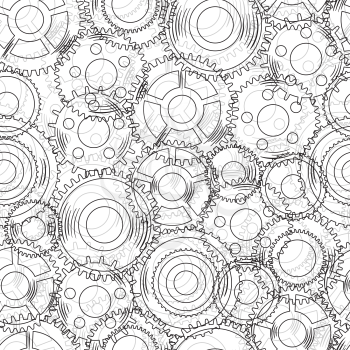 Vector seamless texture with mechanical  gear and cogwheel.