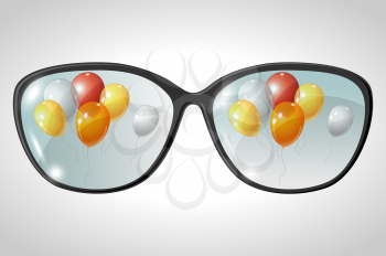 Vector illustration of balls, reflected in the glasses.