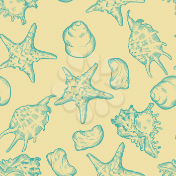 Seamless background with shells. Hand drawn illustration