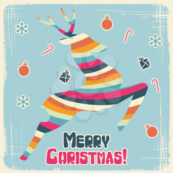 Vector Christmas background with jumping stylized deer.