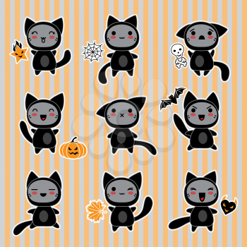 Kawaii collection of Halloween-related objects and creatures