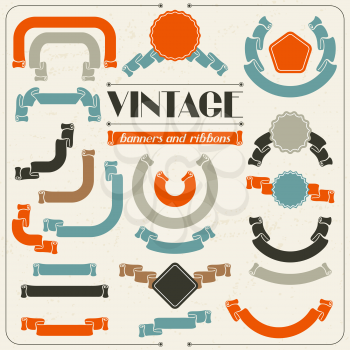 Collection of labels and ribbons in retro vintage style.