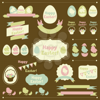 Set of Happy Easter ornaments and decorative elements.