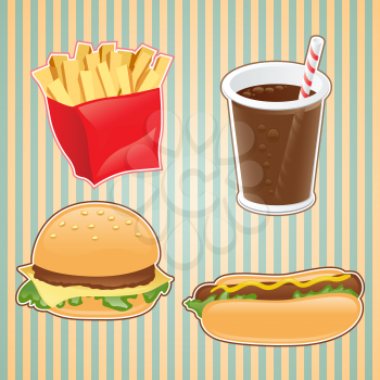 Fast food icon of burger, french-fry and drink.