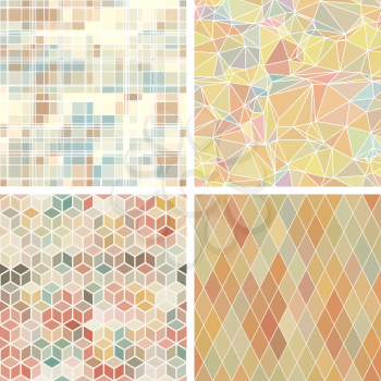 Seamless abstract geometric patterns set.
