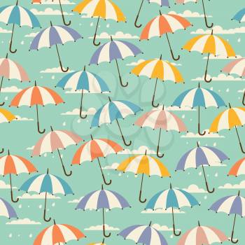 Seamless pattern in retro style with umbrellas.