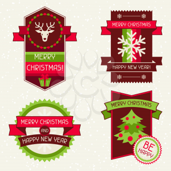 Merry Christmas banners ribbons and badges.