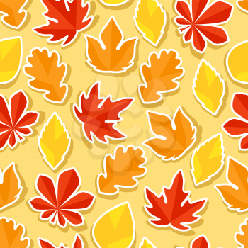 Seamless pattern with stickers autumn leaves.
