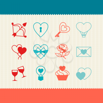 Set of Valentine's and Wedding icons, design elements.