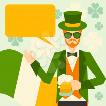 Saint Patrick's Day illustration with hipster leprechaun.