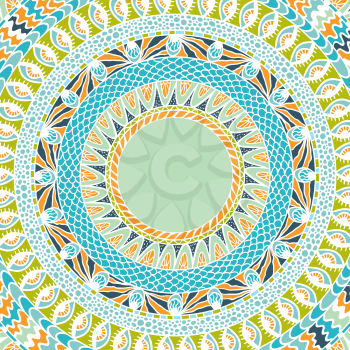 Colorful ethnicity round ornament, mosaic vector background.