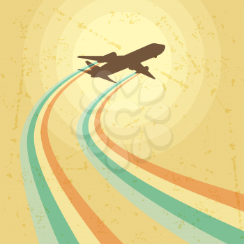Illustration of airplane flying in the sky.