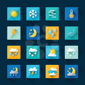 Weather icons set in flat design style.