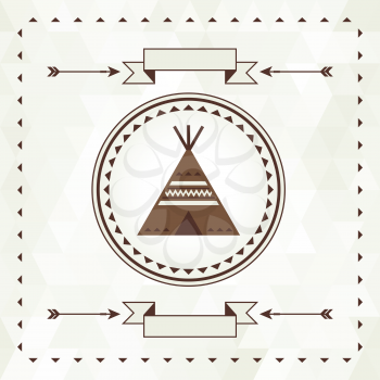 Ethnic background with wigwam in navajo design.