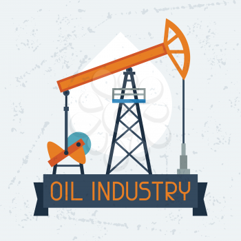 Oil pump jack background. Industrial illustration in flat style.