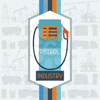 Oil platform in sea background. Industrial illustration in flat style.