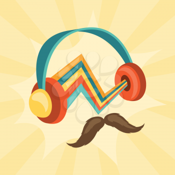 Design with headphones and mustache in hipster style.