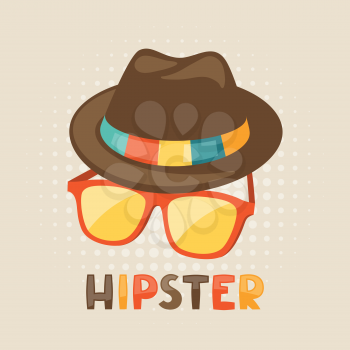 Design with hat and glasses in hipster style.
