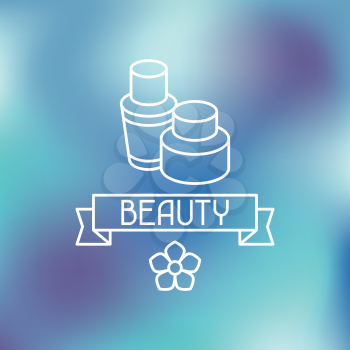 Spa beauty label on abstract blurred background.