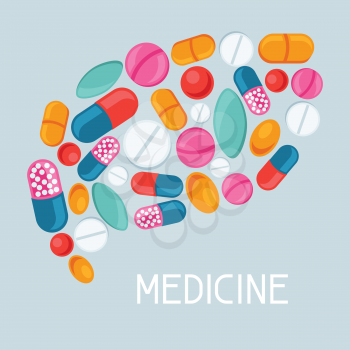 Medical background design with pills and capsules.