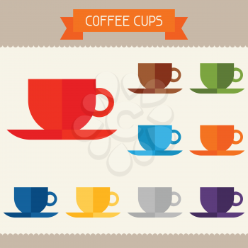 Coffee cups colored templates for your design in flat style.