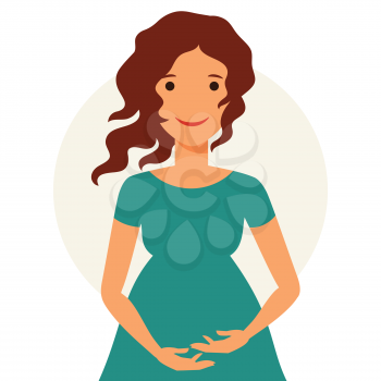 Illustration of young pretty brunette pregnant woman.