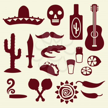 Collection of mexican icons in native style.