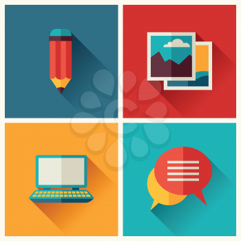 Set of blog icons in flat design style.