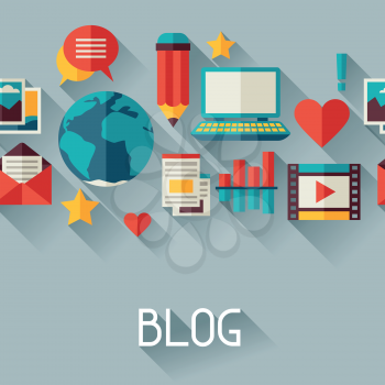 Media and communication background design with blog icons.