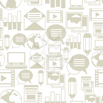 Media and communication seamless pattern with blog icons.
