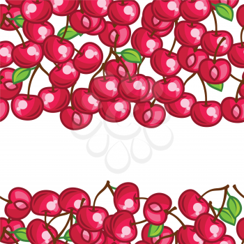 Background design with stylized fresh ripe cherries.