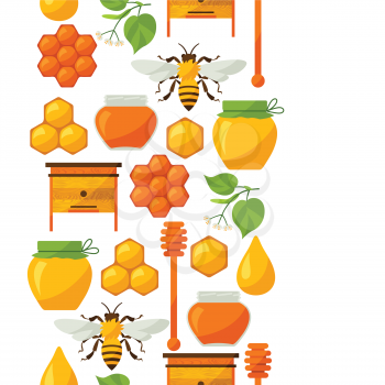 Seamless pattern with honey and bee objects.