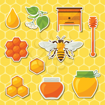 Background design with honey and bee objects.