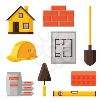 Industrial icon set of housing construction objects.