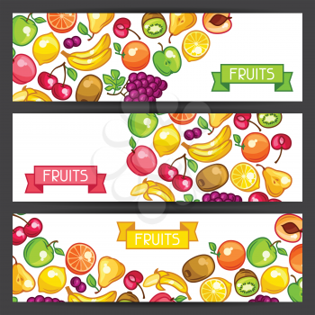 Banners design with stylized fresh ripe fruits.