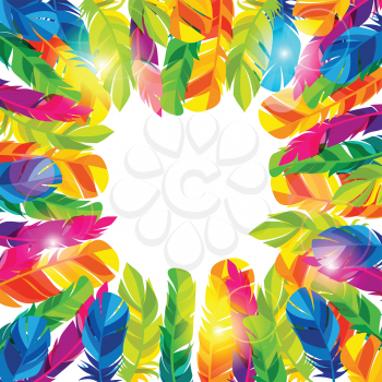 Colorful background with bright abstract transparent feathers.