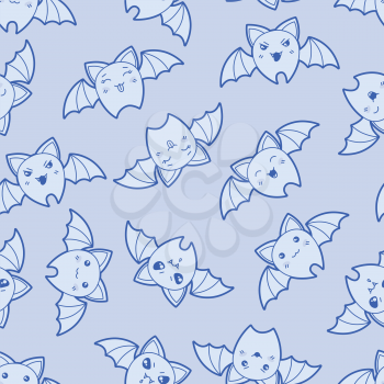 Seamless kawaii cartoon pattern with cute bats.