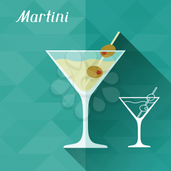 Illustration with glass of martini in flat design style.