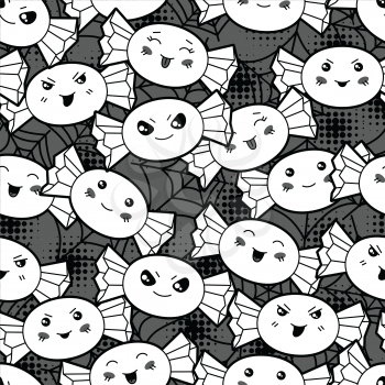 Seamless halloween kawaii cartoon pattern with cute candies.