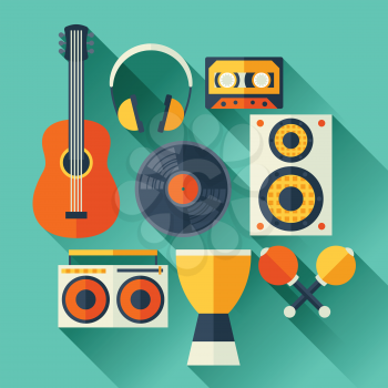 Set of musical instruments in flat design style.