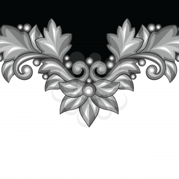 Background with baroque ornamental floral silver elements.